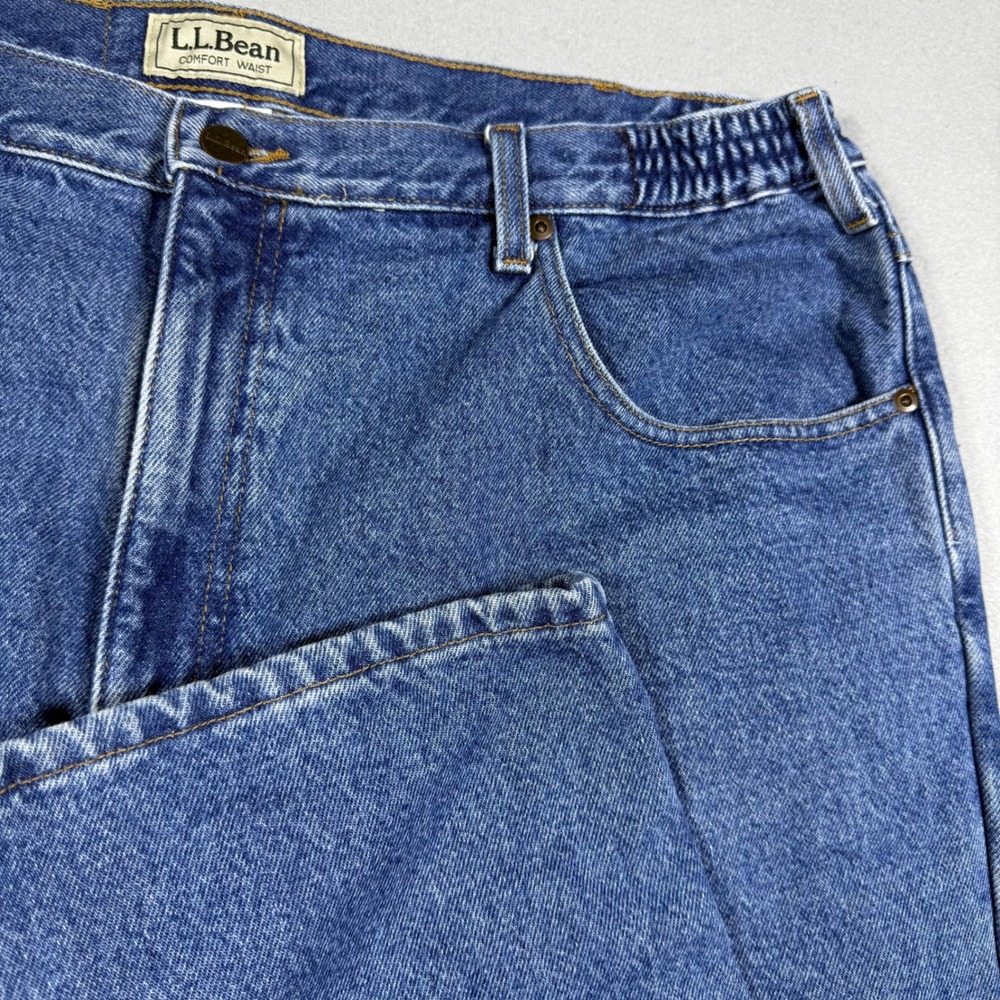 LL Bean Comfort Waist Flannel Lined Jeans Mens 40x29 Blue Denim Straight Leg